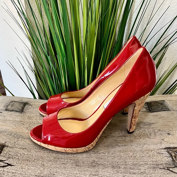 Saks Fifth Avenue Red Patent Leather Heels - Picture 1 of 7